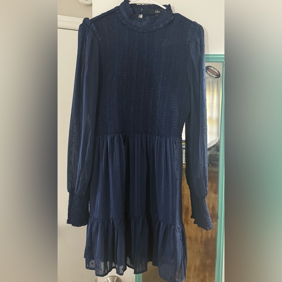 Lulu's Midnight Blue Long Sleeve Dress - Picture 3 of 3